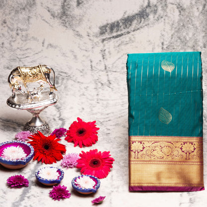 Kanchipuram Zary Dark Teal Silk Saree | KA10117