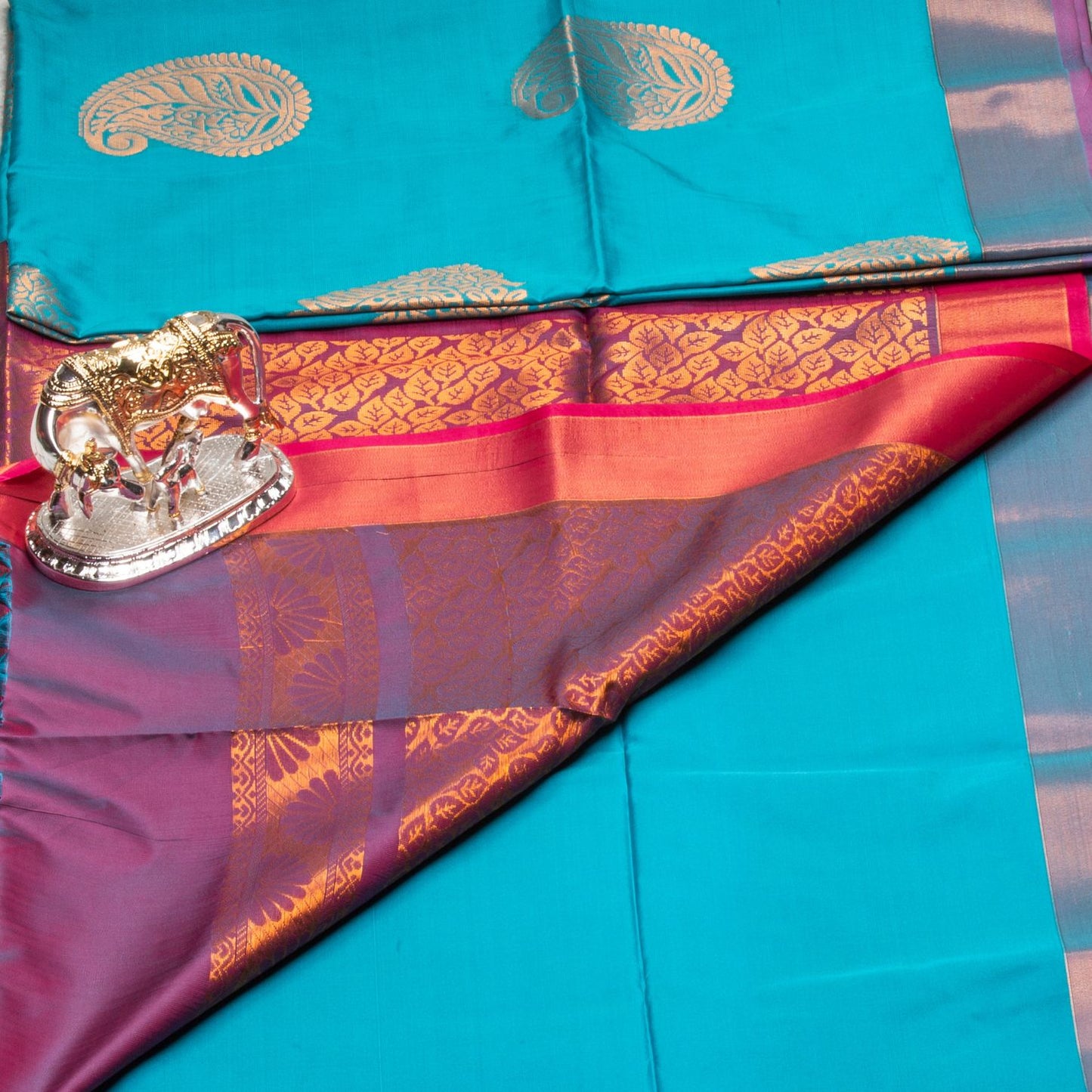 Kanchipuram Soft Thread Teal Silk Saree | KA10054