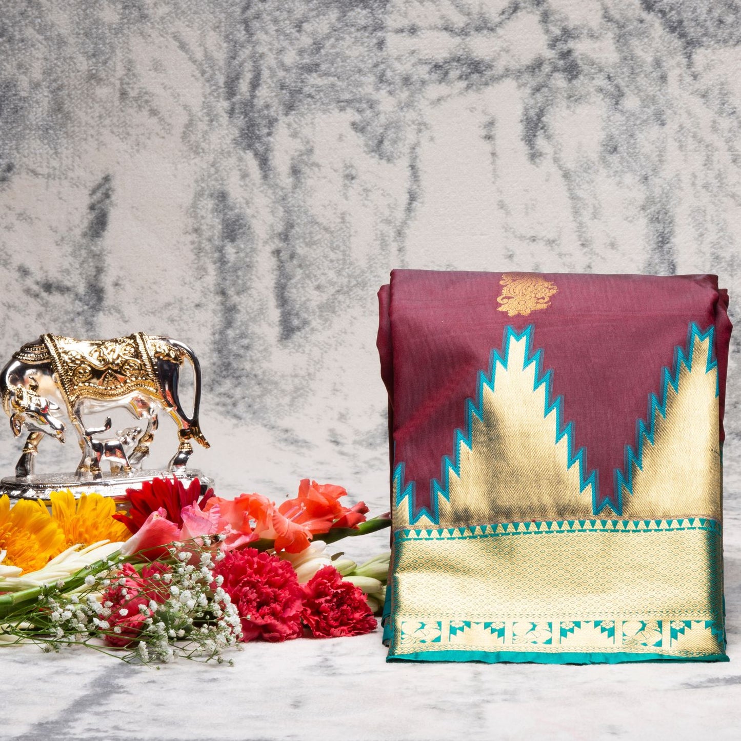 Kanchipuram Pure Syrup Brown Silk Saree | KA10162