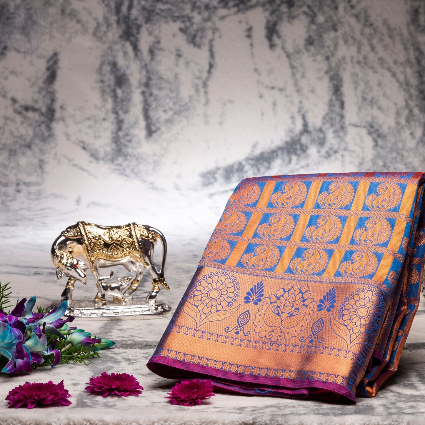 Kanchipuram Tissue Rama Blue Silk Saree | KA10216