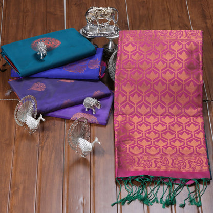 Kanchipuram Soft Peacock Green Silk Saree | KA10244