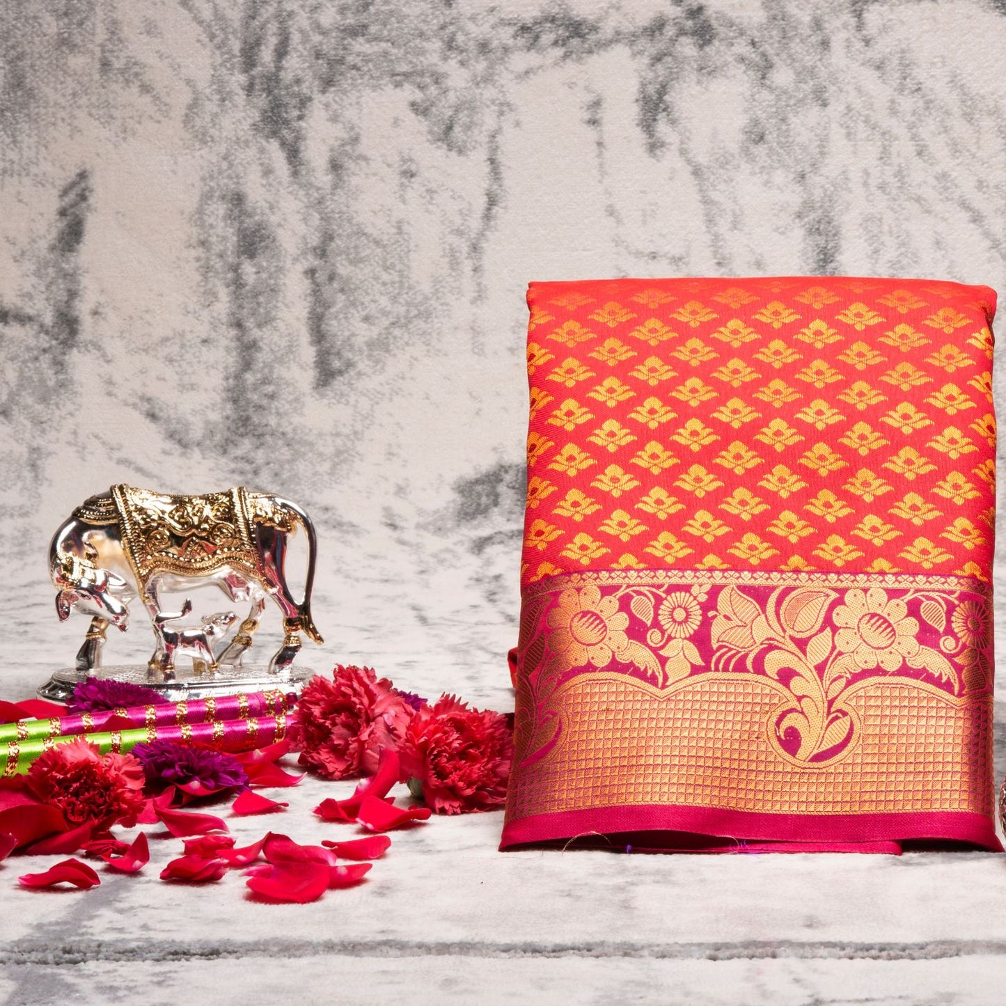 Kanchipuram Tissue Red Silk Saree | KA10195