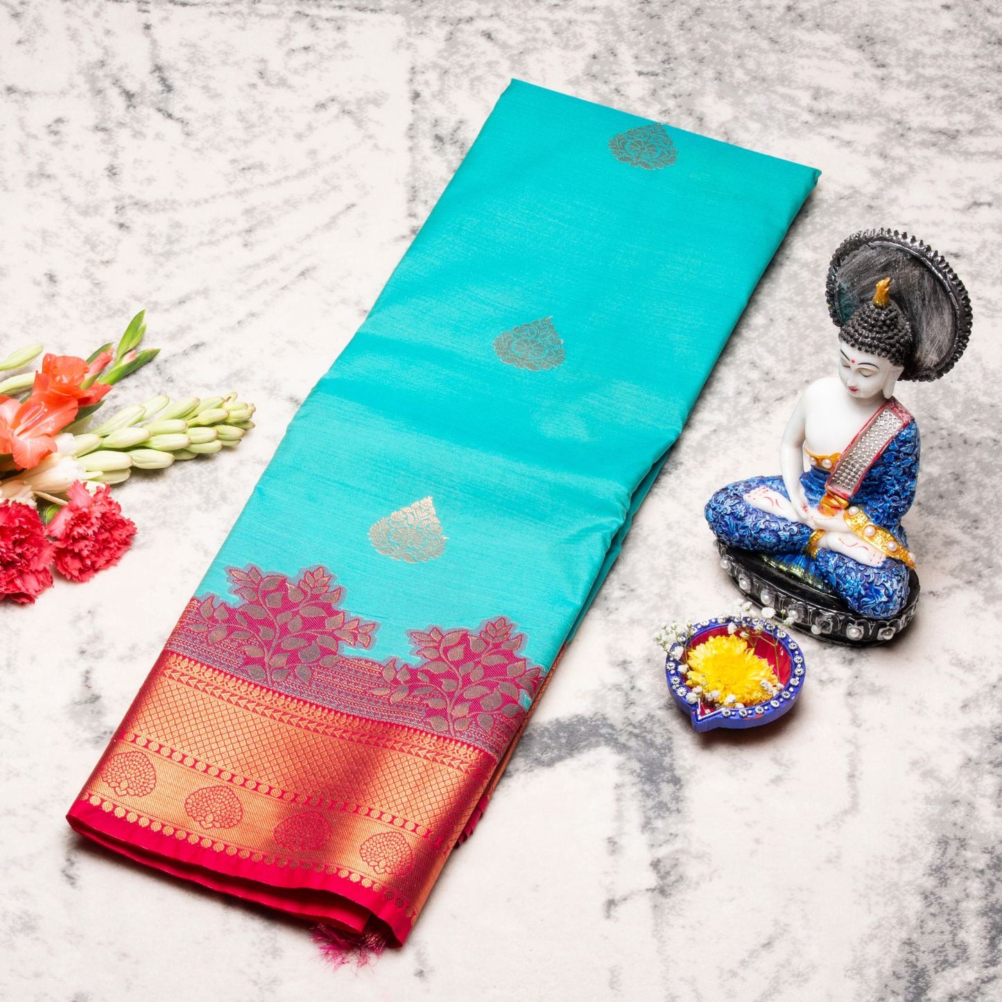 Kanchipuram Traditional Teal Silk Saree | KA10150