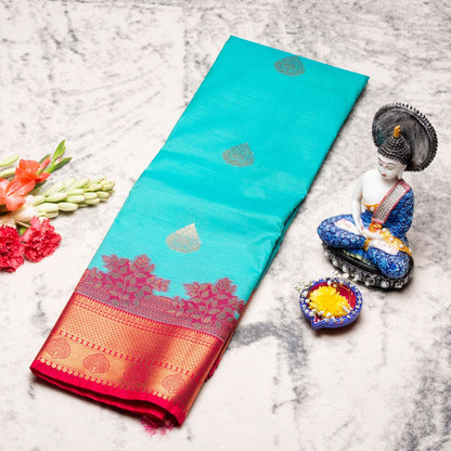 Kanchipuram Traditional Teal Silk Saree | KA10150