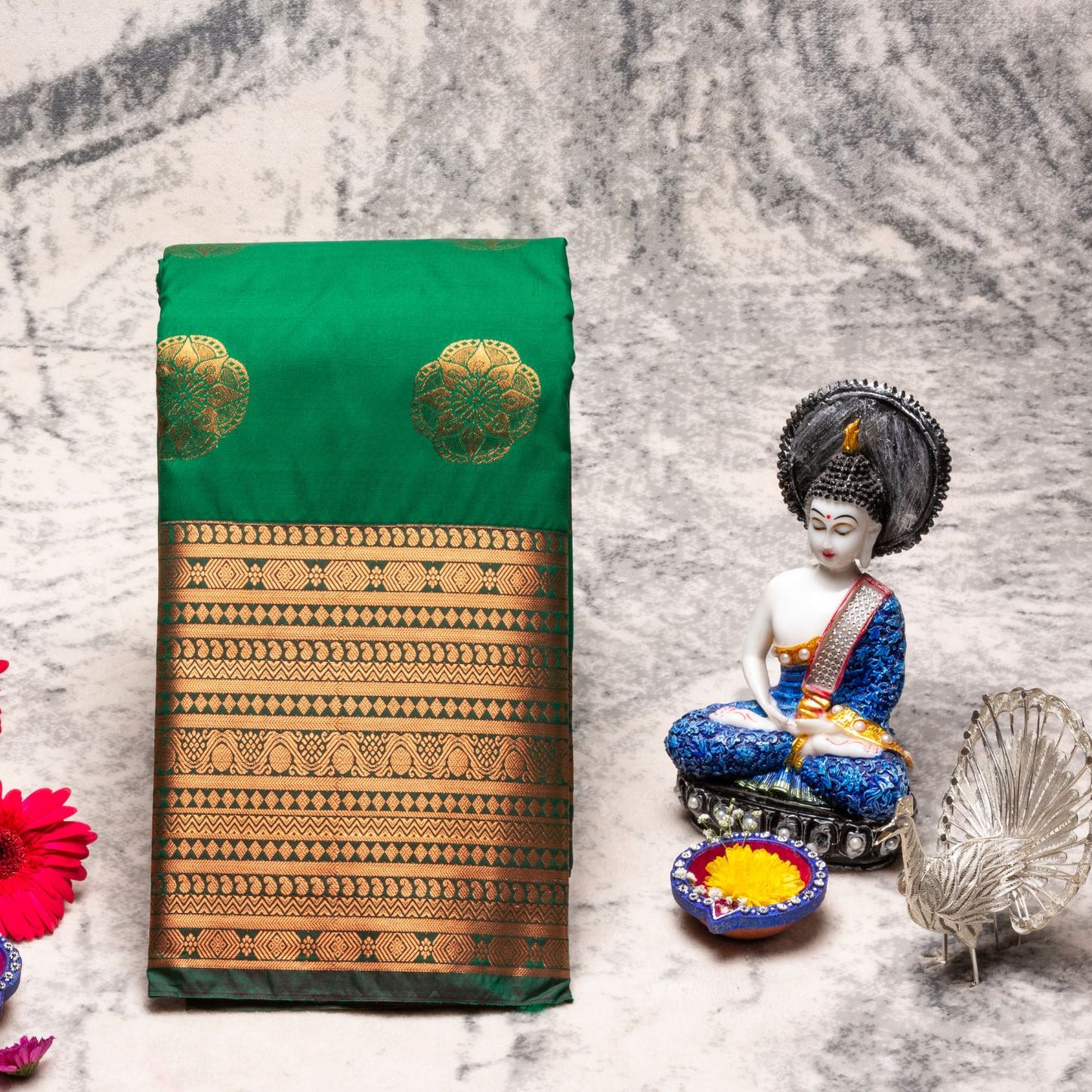 Kanchipuram Zary Green Silk Saree | KA10115
