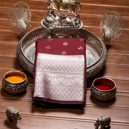 Silver Butta Maroon Silk Saree | KA10058
