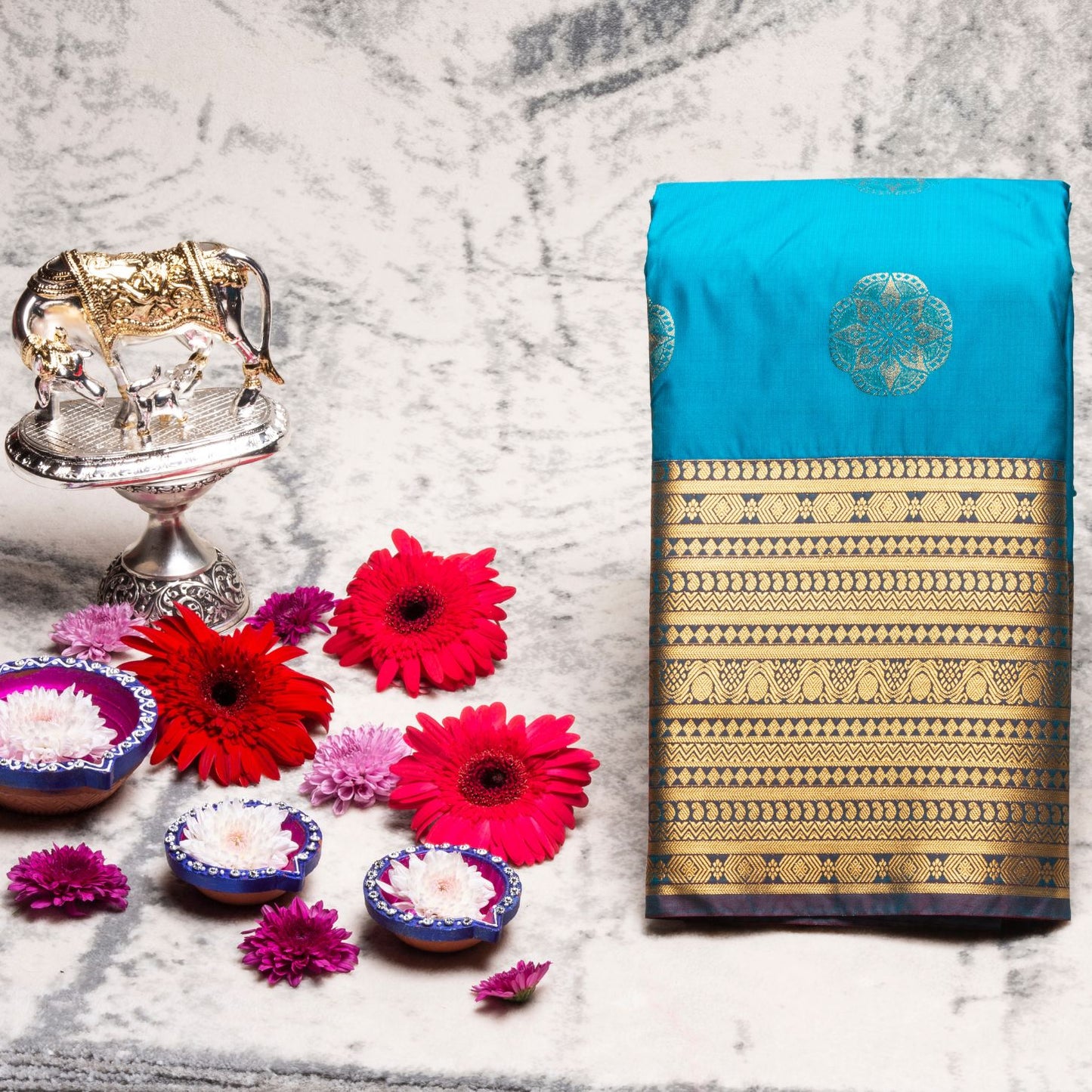 Kanchipuram Zary Cerulean Silk Saree | KA10118
