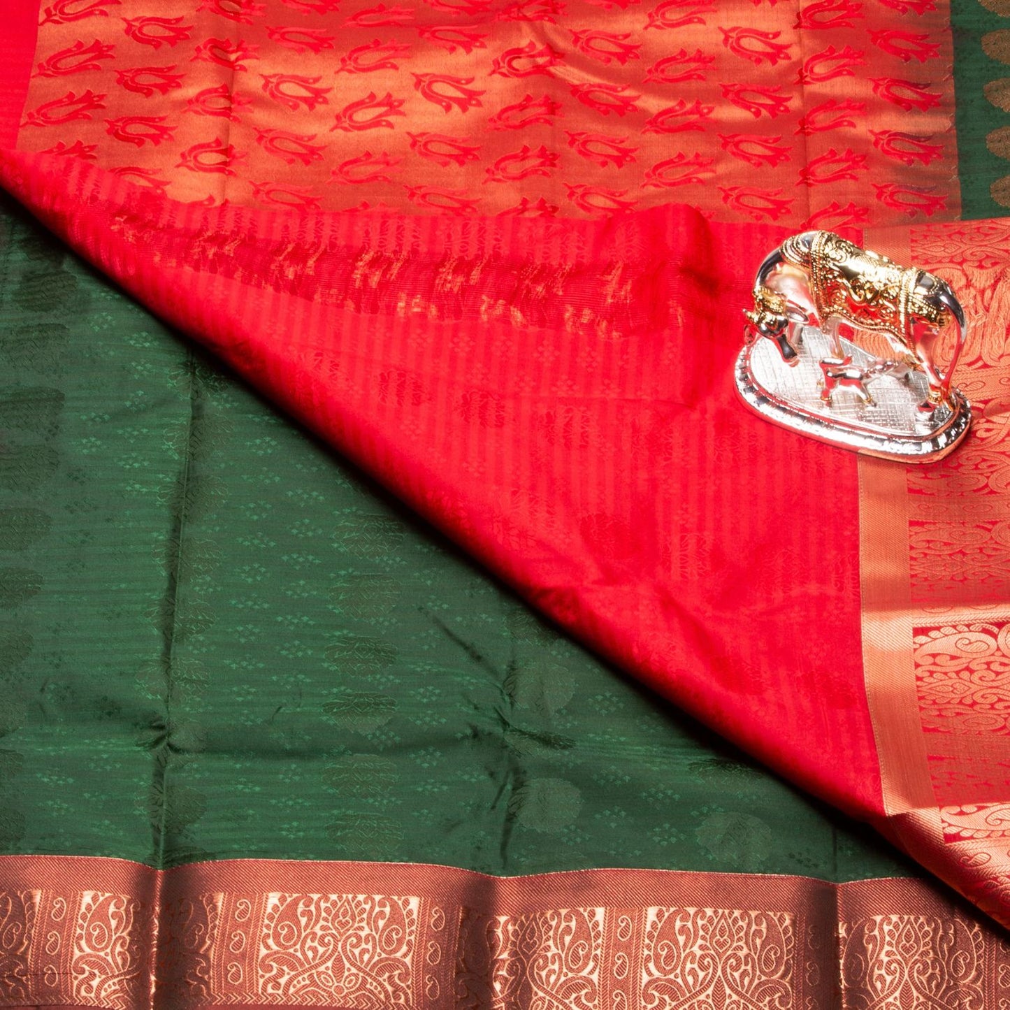 Kanchipuram Cotton Forest Green Silk Saree | KA10205