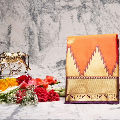 Kanchipuram Pure Orange Silk Saree | KA10149