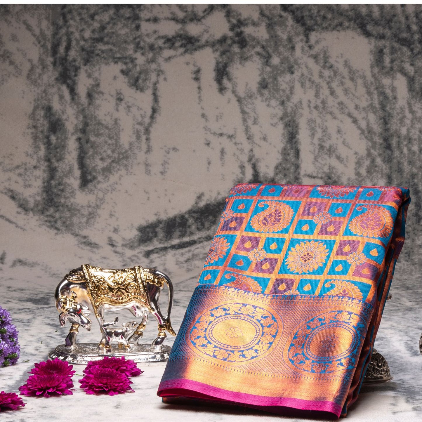 Kanchipuram Tissue Ananda Blue Silk Saree | KA10187