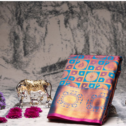 Kanchipuram Tissue Ananda Blue Silk Saree | KA10187