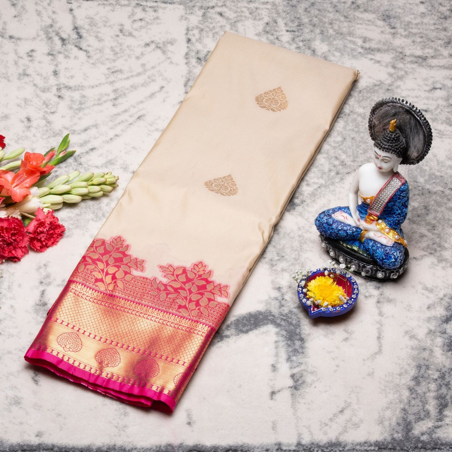 Kanchipuram Traditional Cream Silk Saree | KA10164
