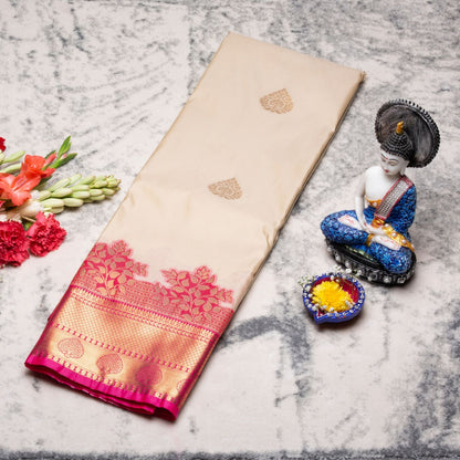 Kanchipuram Traditional Cream Silk Saree | KA10164