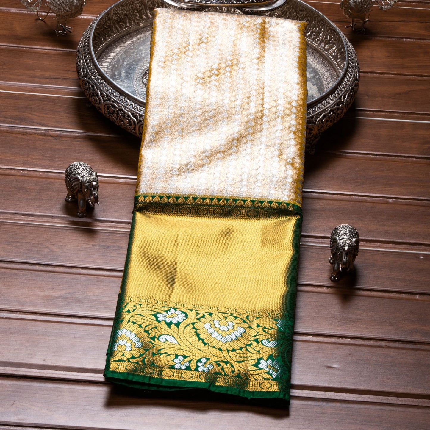 Kanchipuram Tissue Half White Gold Silk Saree | KA10170