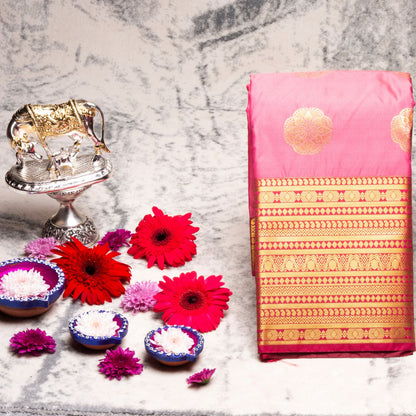 Kanchipuram Zary Tickle Pink Silk Saree | KA10119