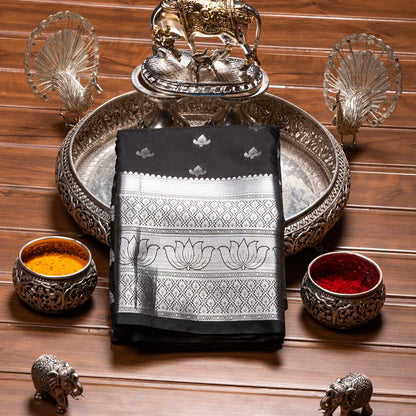 Silver Butta Black Silk Saree | KA10059
