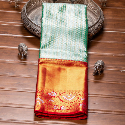 Kanchipuram Tissue Pista Green Silk Saree | KA10173