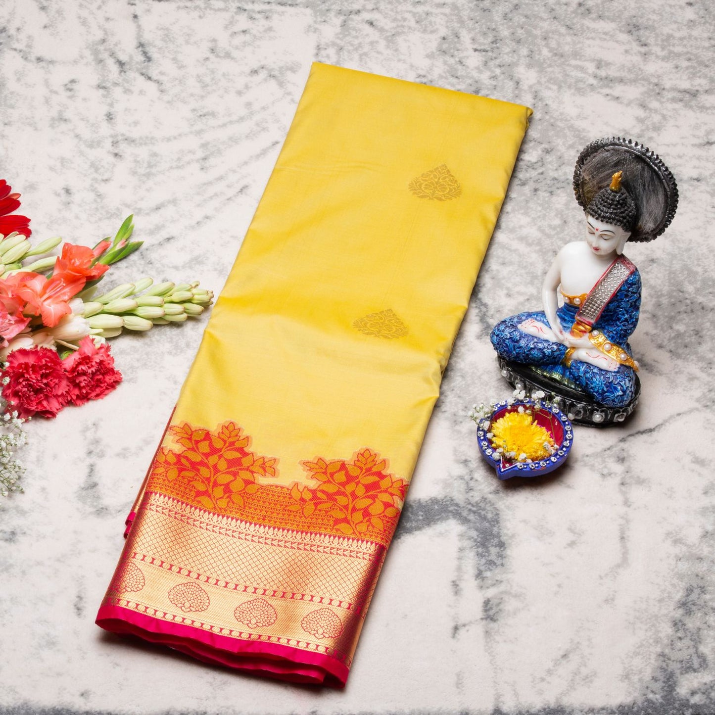 Kanchipuram Traditional Butter Yellow Silk Saree | KA10154