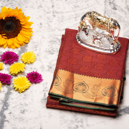 Kanchipuram Tissue Wine Brown Silk Saree | KA10189
