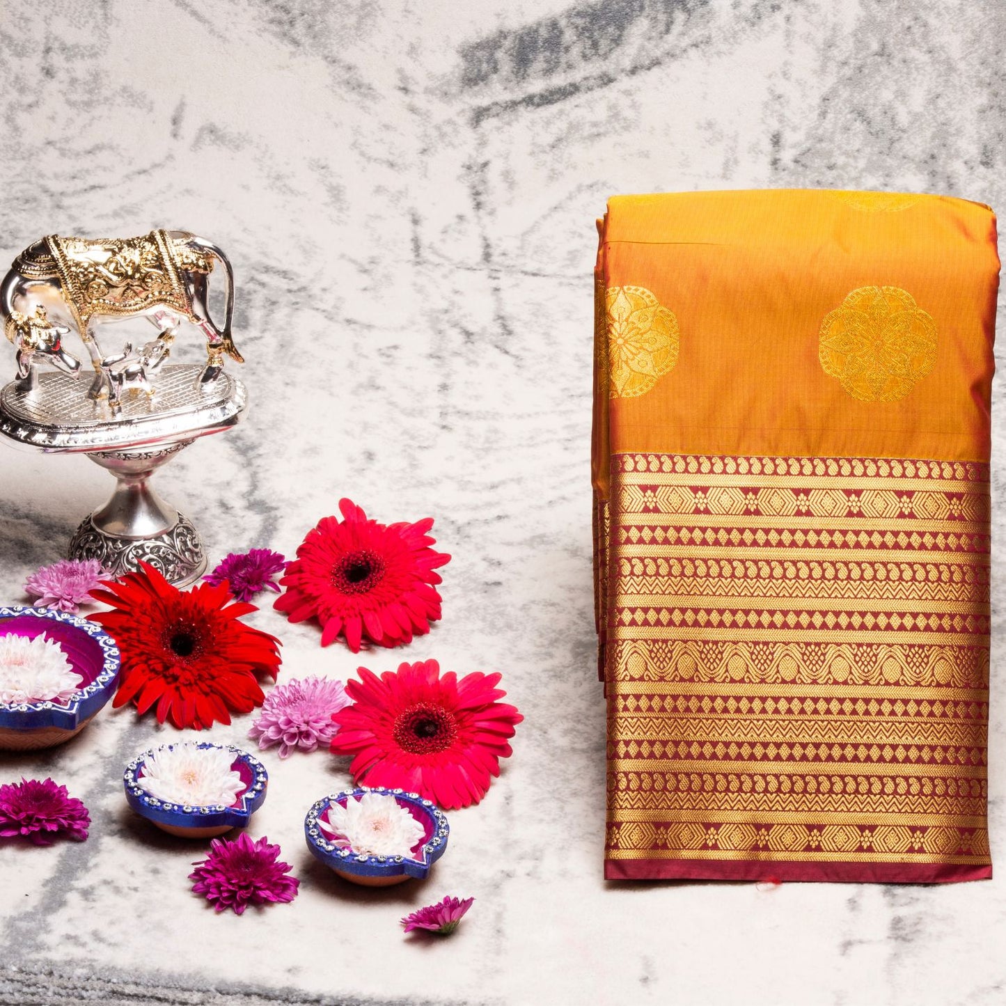 Kanchipuram Zary Lite Wheat Silk Saree | KA10120