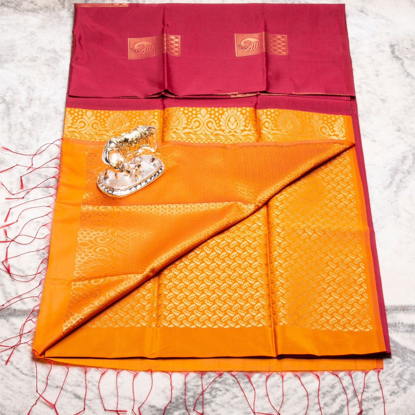 Kanchipuram Thread Red Plum Silk Saree | KA10028