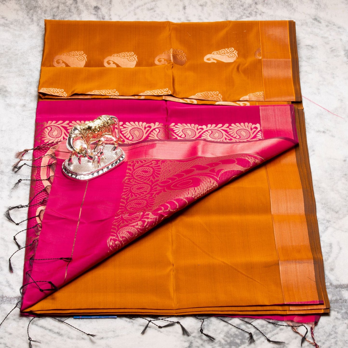 Kanchipuram Soft Thread Dark Orange Silk Saree | KA10040