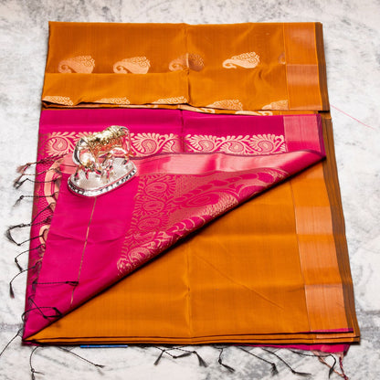 Kanchipuram Soft Thread Dark Orange Silk Saree | KA10040