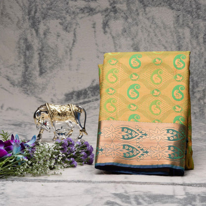 Kanchipuram Zary Green Yellow Silk Saree | KA10146