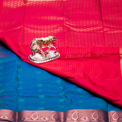 Kanchipuram Cotton Dark Sky Blue Silk Saree | KA10135
