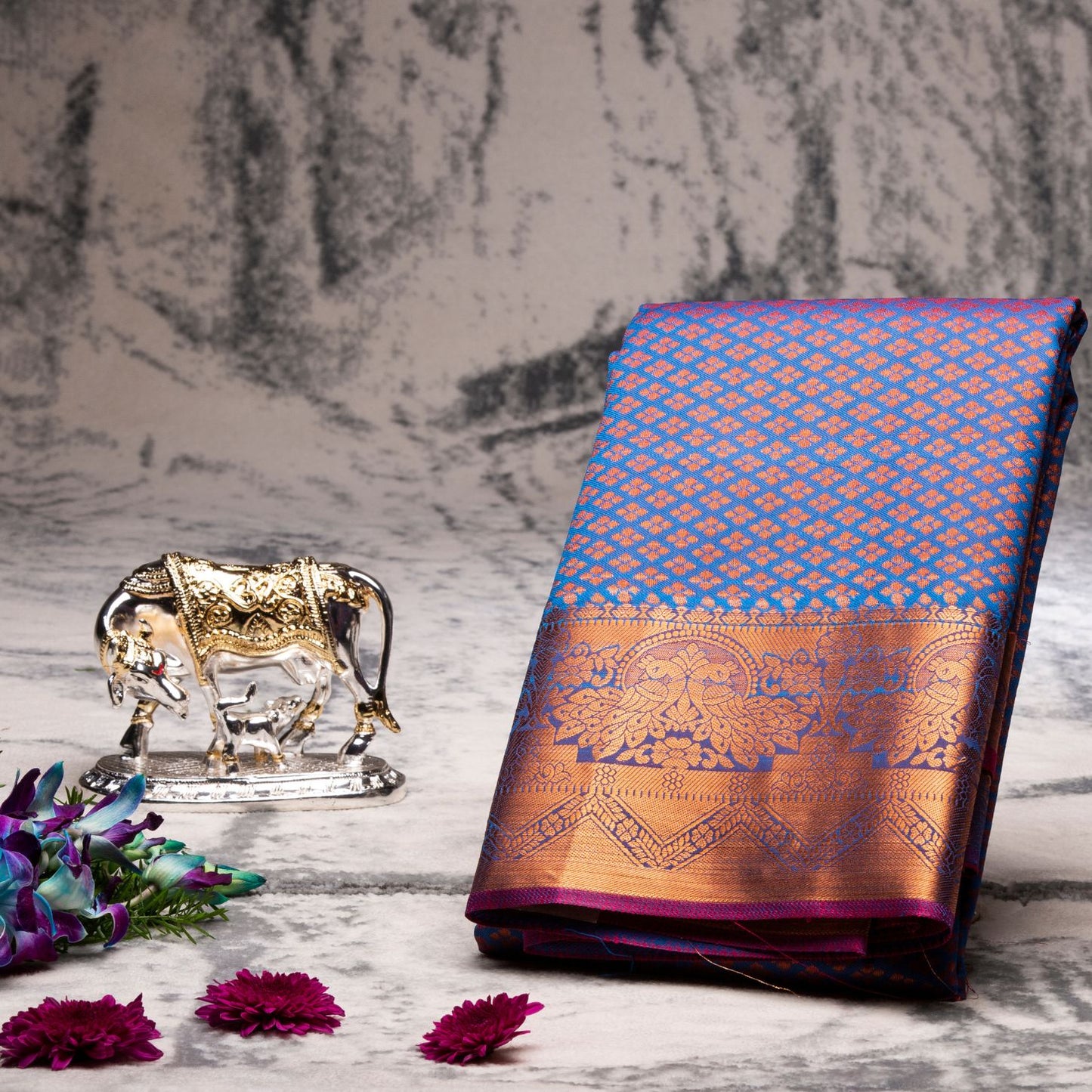 Kanchipuram Tissue Ananda Blue Silk Saree | KA10185