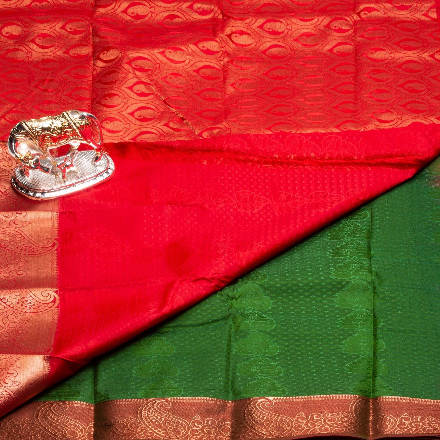 Kanchipuram Cotton Kelly Green Silk Saree | KA10207