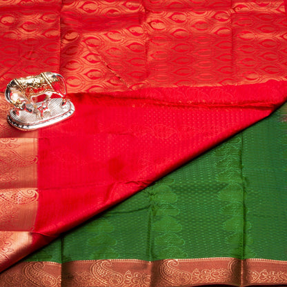 Kanchipuram Cotton Kelly Green Silk Saree | KA10207