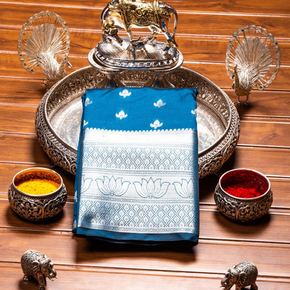 Silver Butta Steel Blue Silk Saree | KA10064