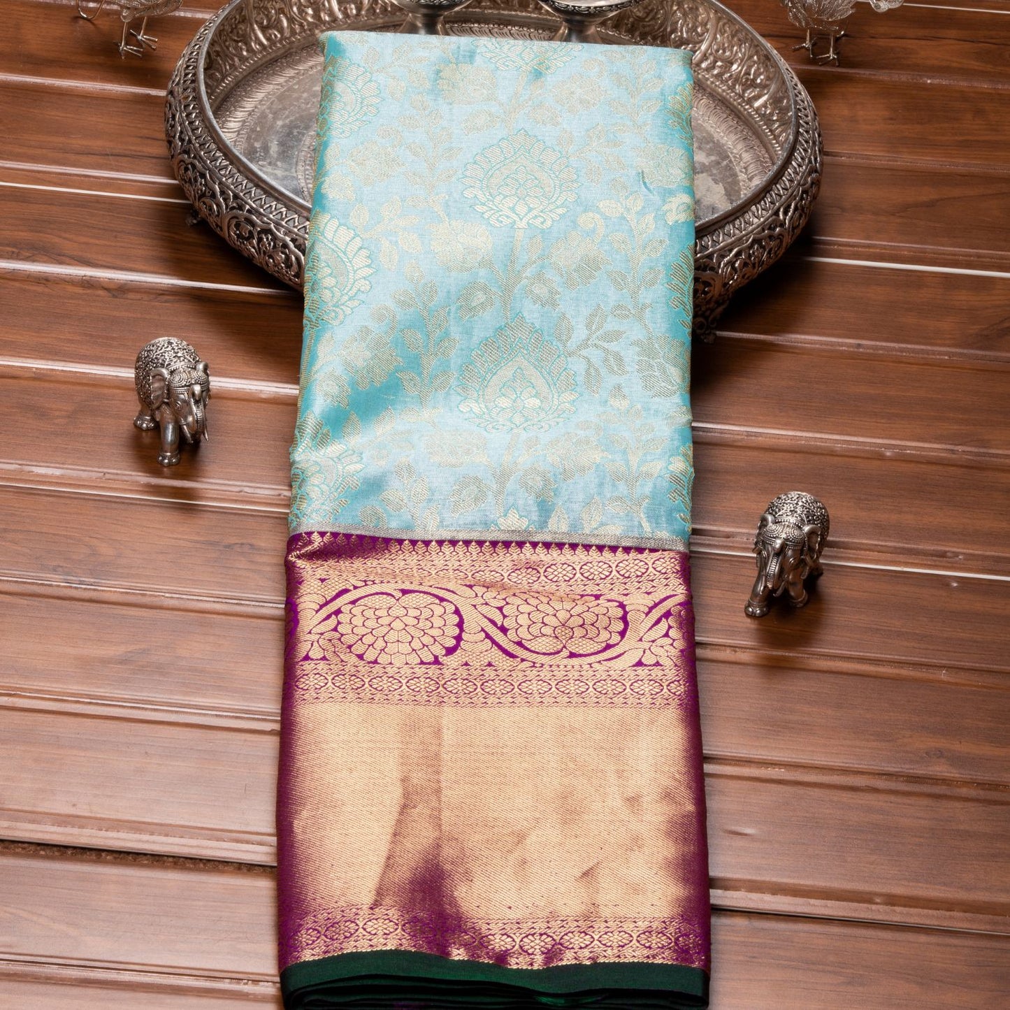 Kanchipuram Tissue Baby Blue Silk Saree | KA10172