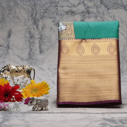 Kanchipuram Pure Emerald Green Silk Saree | KA10226