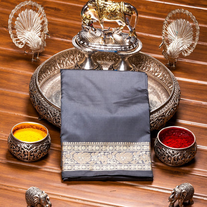 Kanchipuram Banarasi Grey Silk Saree | KA10091