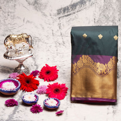 Kanchipuram Zary Aegean Silk Saree | KA10106