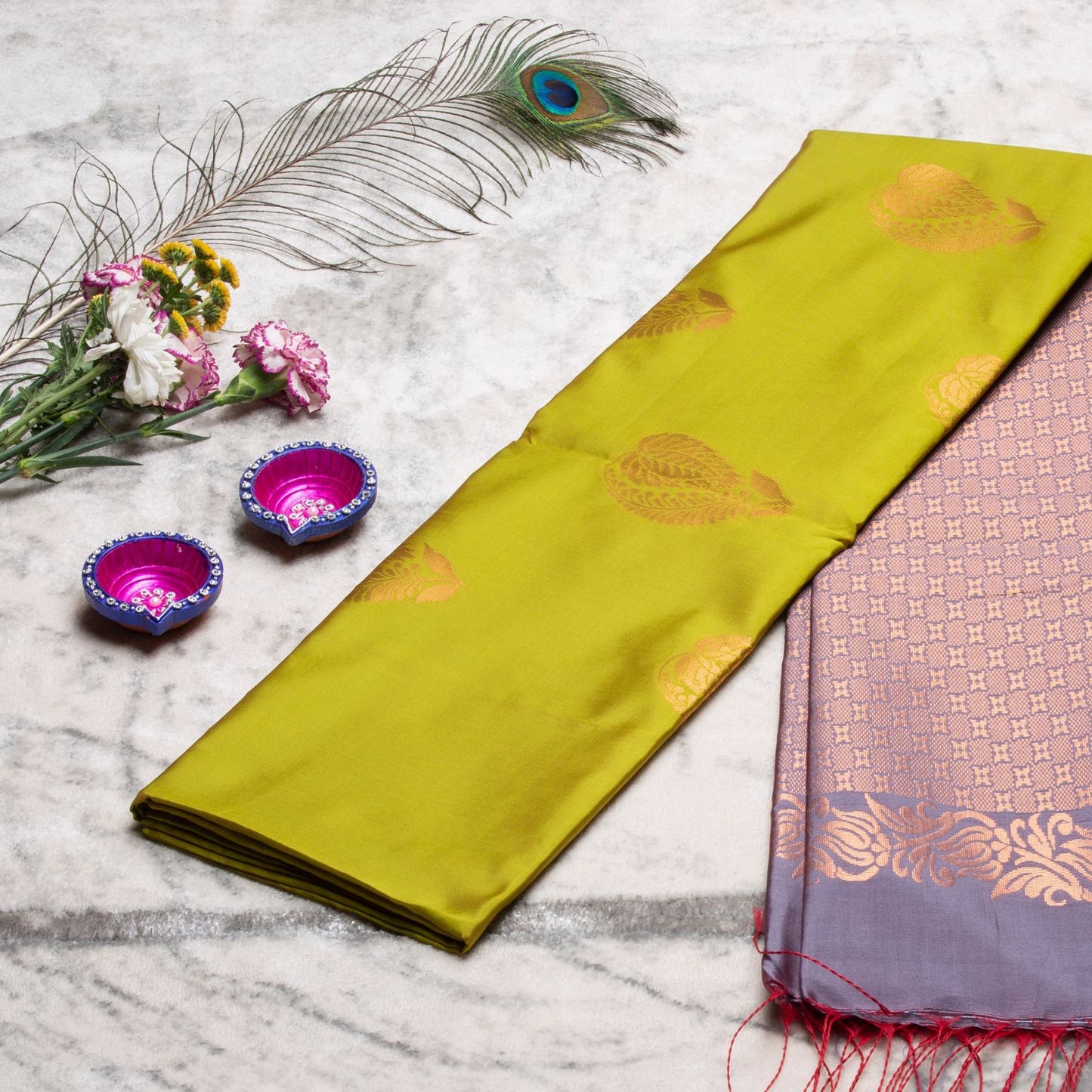 Kanchipuram Thread Parrot Green Silk Saree | KA10032