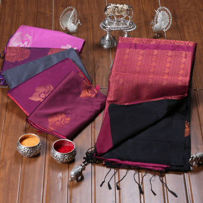 Kanchipuram Soft Black Silk Saree | KA10246