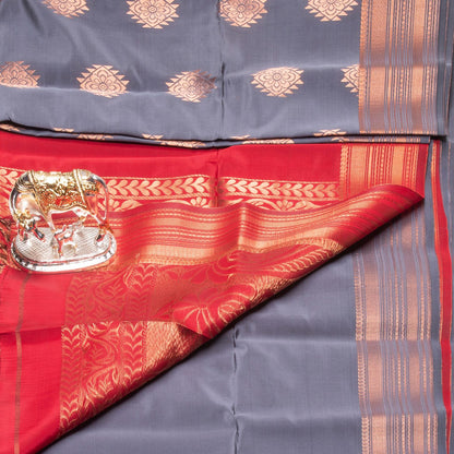 Kanchipuram Soft Thread Grey Silk Saree | KA10045