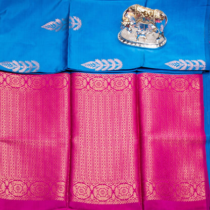 Kanchipuram Thread Dark Sky Blue Silk Saree | KA10033