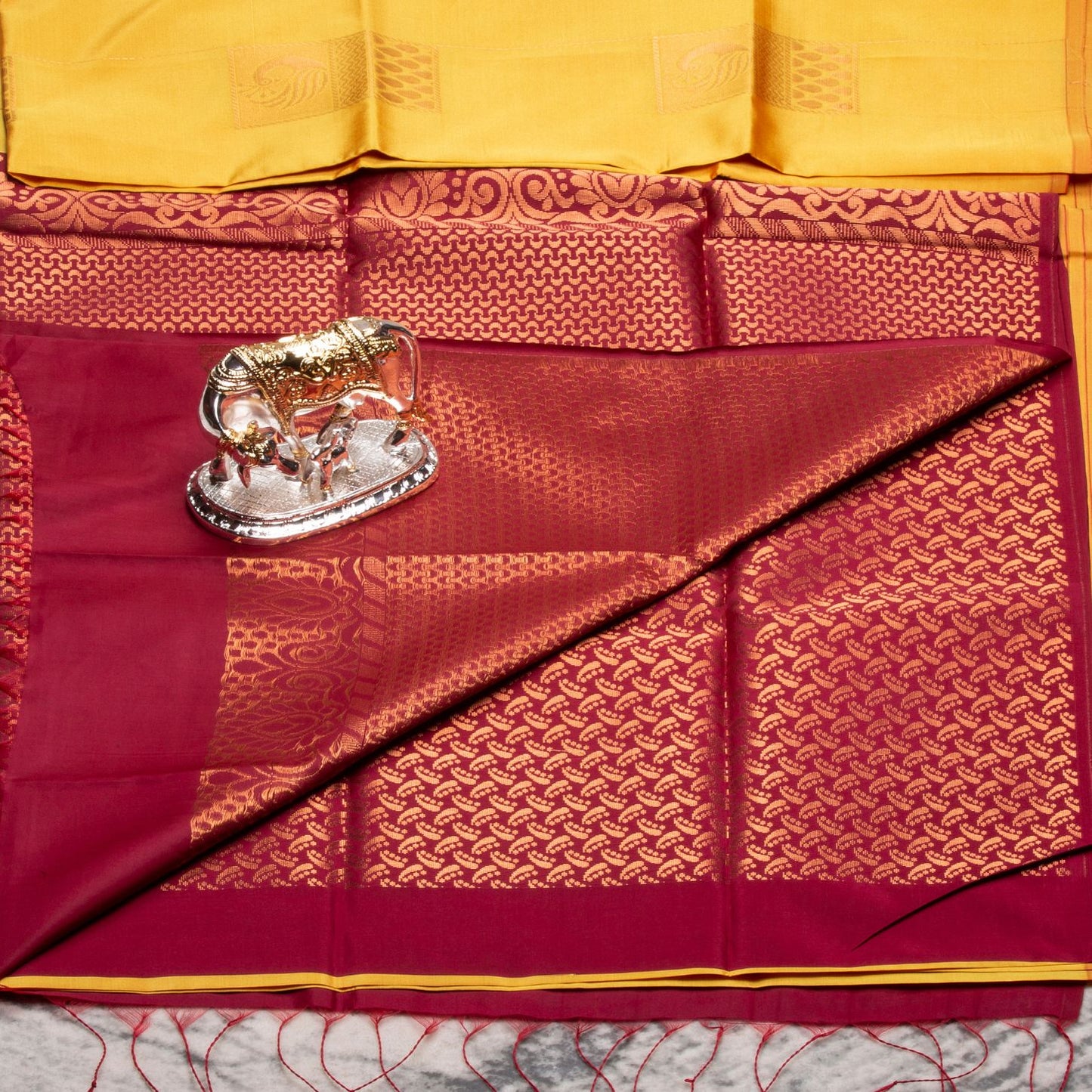 Kanchipuram Thread Yellow Silk Saree | KA10021