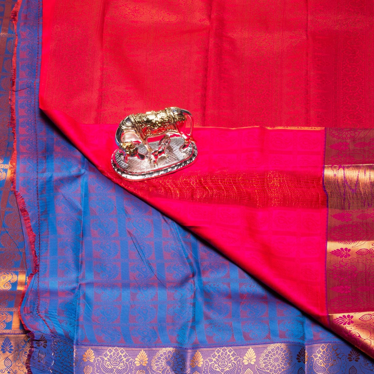 Kanchipuram Tissue Dark Sea Blue Silk Saree | KA10182