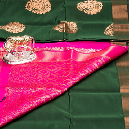Kanchipuram Soft Thread Dark Green Silk Saree | KA10047