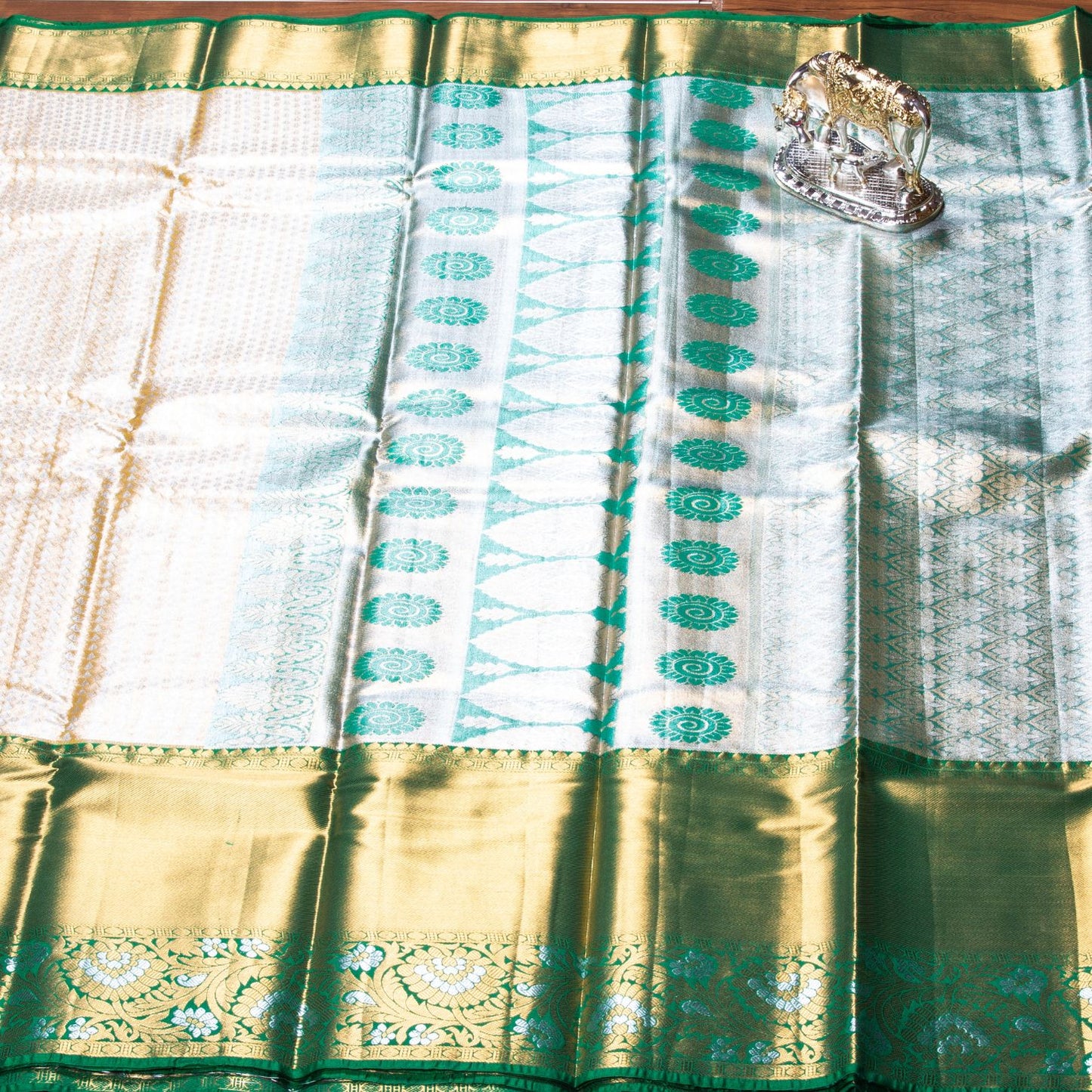 Kanchipuram Tissue Half White Gold Silk Saree | KA10170