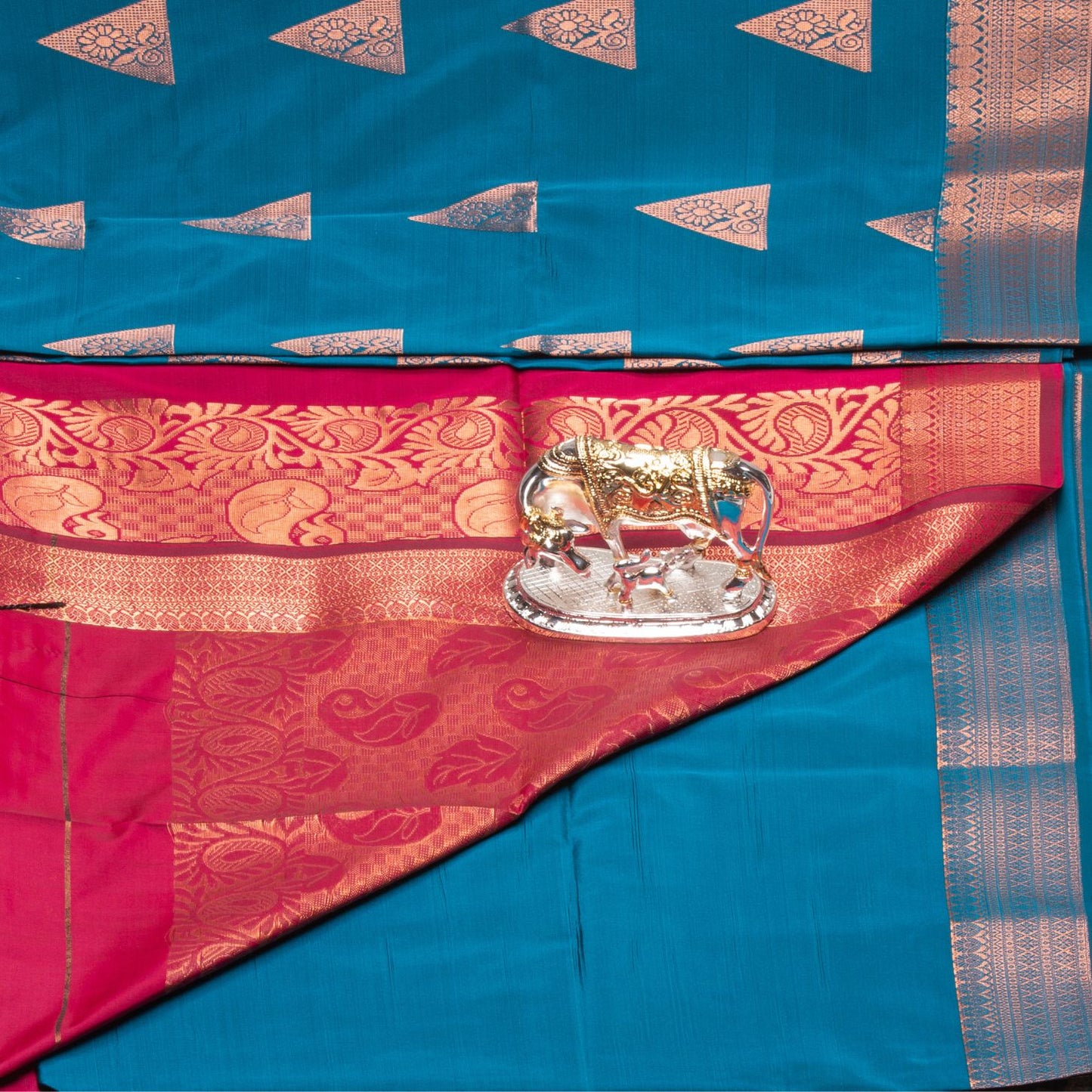 Kanchipuram Soft Thread Dark Sea Blue Silk Saree | KA10037