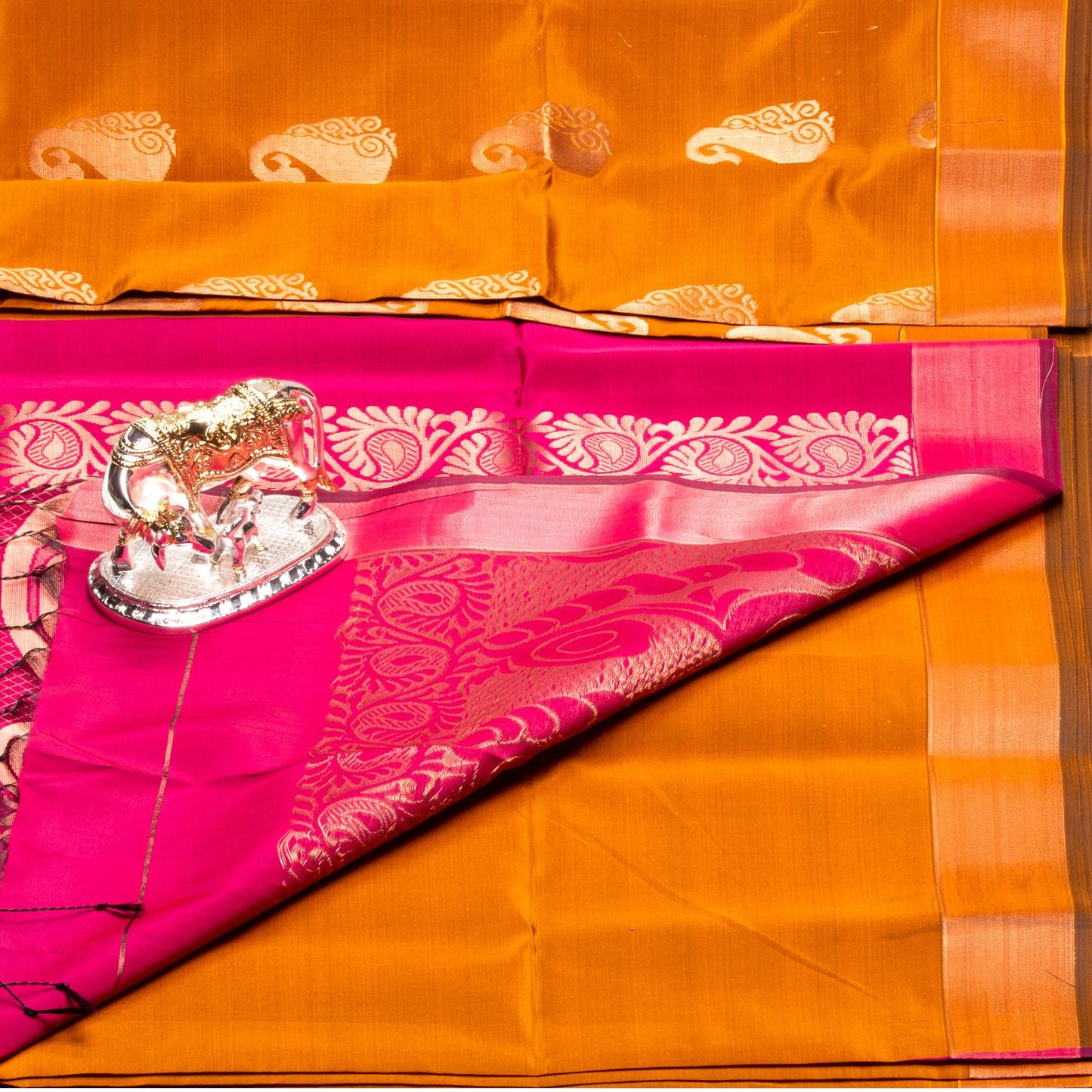 Kanchipuram Soft Thread Dark Orange Silk Saree | KA10040
