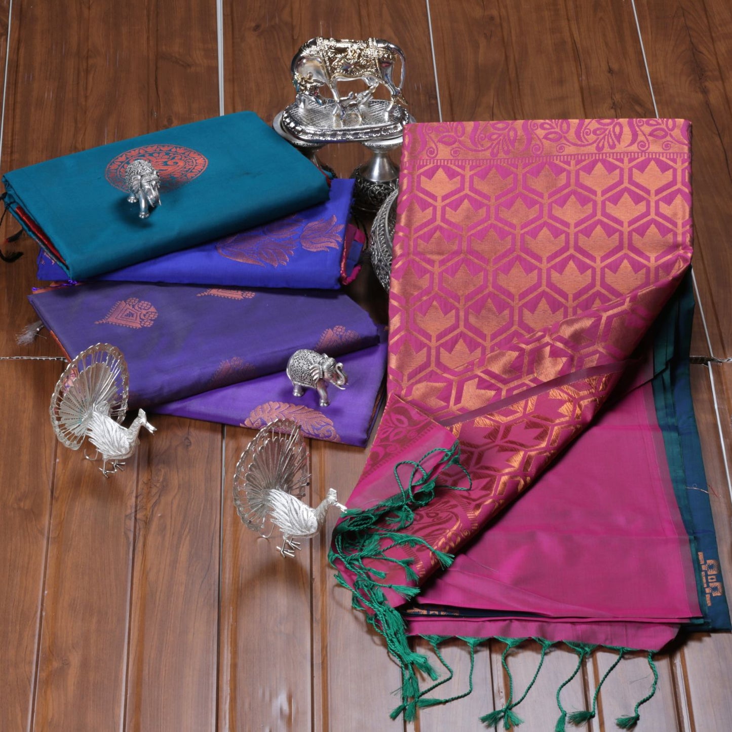 Kanchipuram Soft Peacock Green Silk Saree | KA10244