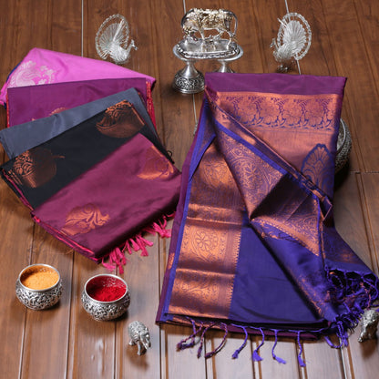 Kanchipuram Soft Cobalt Violet Silk Saree | KA10237