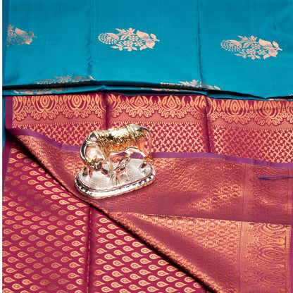 Kanchipuram Thread Teal Silk Saree | KA10031